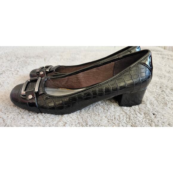 LifeStride Women's Black Square Toe Buckle Front Block‎ Heeled Loafers Size 8M - Picture 3 of 7